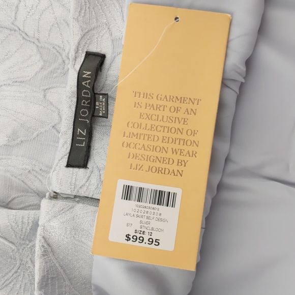 Liz Jordan Women's Skirt Size 12 Silver Embroidered Floral Pencil Lined Zip NEW - Picture 13 of 15